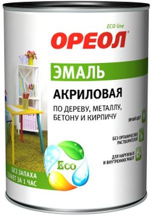 Эмаль акриловая Ореол, желтая глянцевая, 0.9 кг купить в СОМ