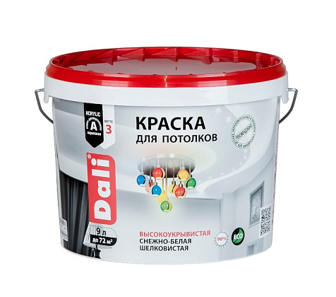 Краска акриловая Dali, для потолка, супербелая, 9 л купить в СОМ