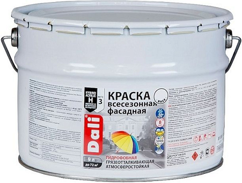 Краска акриловая Dali, фасадная всесезонная, база А, 9 л купить в СОМ