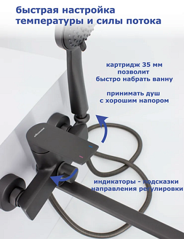 Смеситель для ванны Accoona A71125AT, латунь, графит купить в СОМ