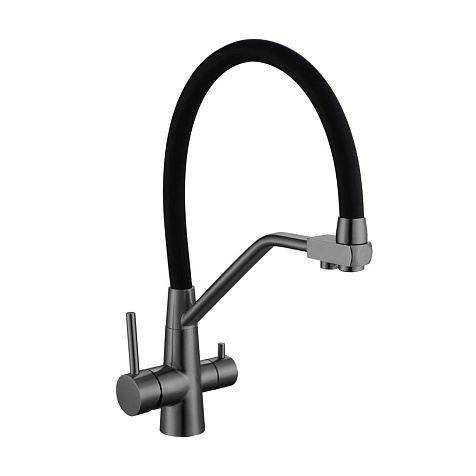 Смеситель для мойки Avrora Kitchen AV9006GM, латунь, графит, с выходом для питьевой воды купить в СОМ