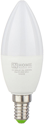 Лампа светодиодная IN HOME, 11Вт, 230В, Е14, 3000К, свеча купить в СОМ