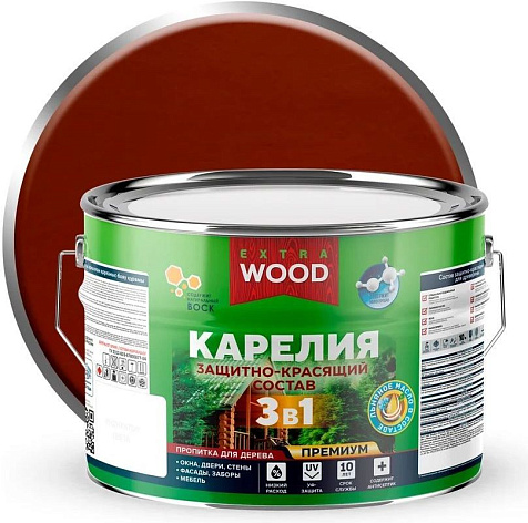 Состав защитно-красящий 3 в1 Карелия Wood Extra, махагон, 9 л купить в СОМ