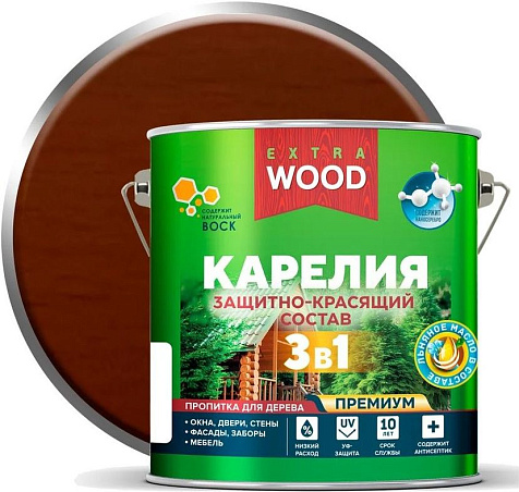 Состав защитно-красящий 3 в1 Карелия Wood Extra, тик, 2.7 л купить в СОМ