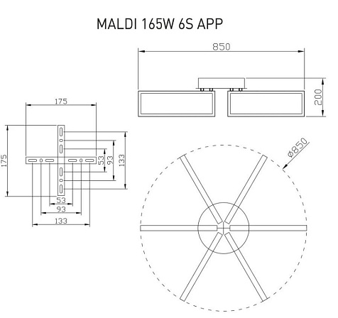 Люстра светодиодная Estares MALDI 165W, 16500Lm,2K-4K-6K 850х200, черно/белая, ПДУ купить в СОМ