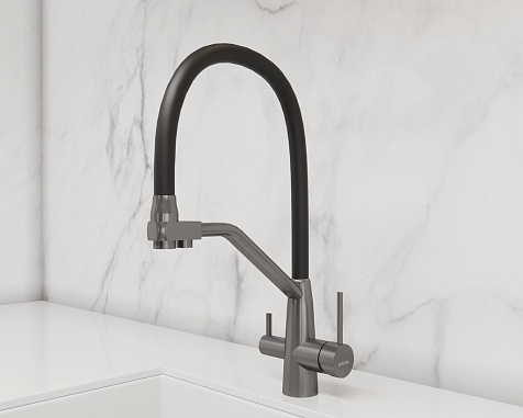Смеситель для мойки Avrora Kitchen AV9006GM, латунь, графит, с выходом для питьевой воды купить в СОМ