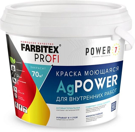 Краска акриловая Farbitex Profi AgPower, моющаяся с наносеребром, 14 кг купить в СОМ
