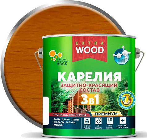 Состав защитно-красящий 3 в1 Карелия Wood Extra, калужница, 2.7 л купить в СОМ
