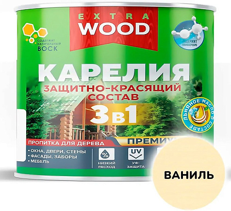 Состав защитно-красящий 3 в1 Карелия Wood Extra, ваниль, 9 л купить в СОМ