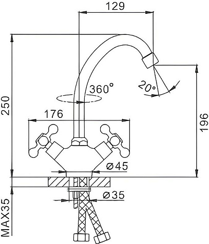 Смеситель для мойки Frap 4119, двухвентильный купить в СОМ